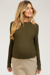Olive Waffle Knit Basic Long Sleeve Maternity Top