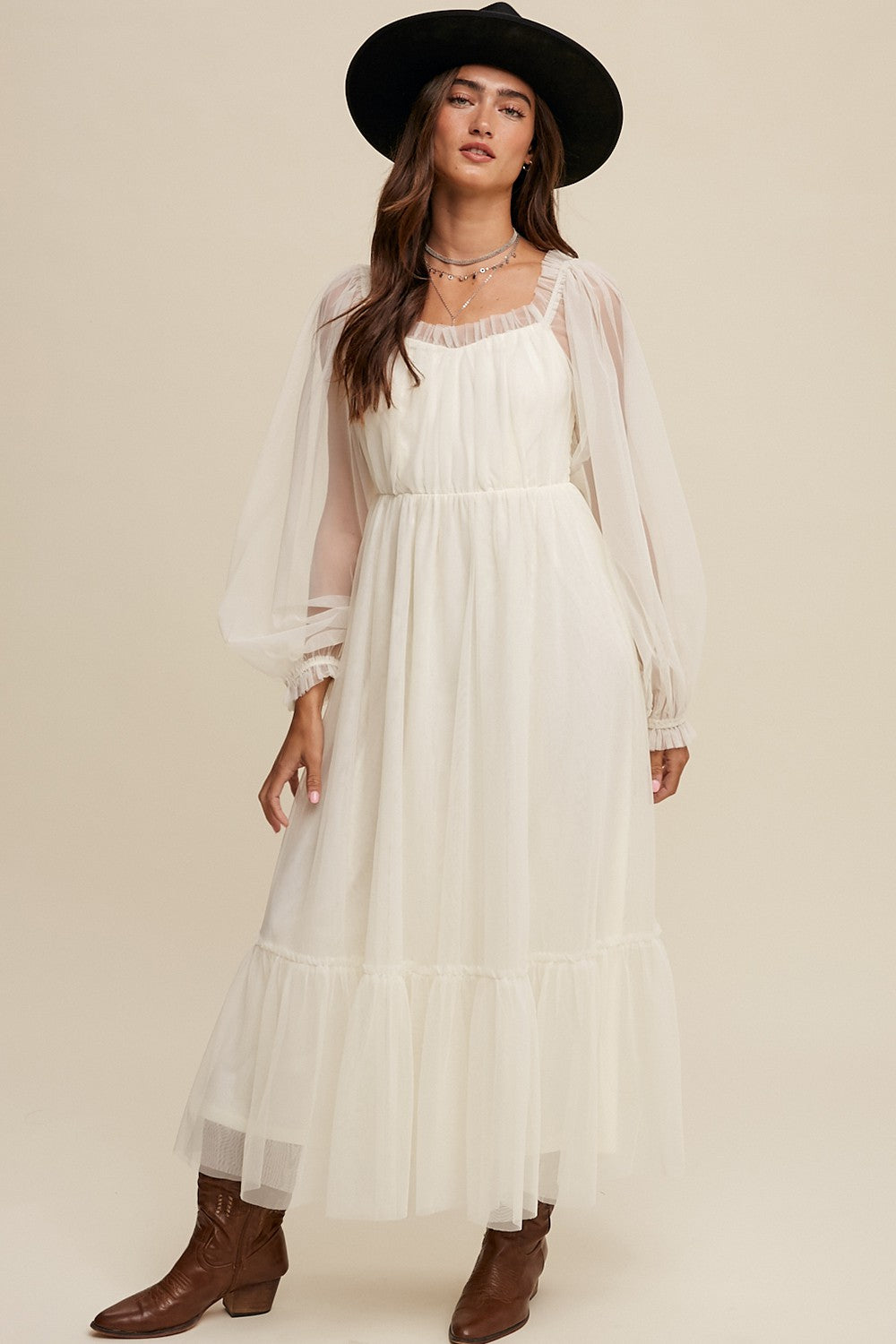 Champagne Sweetheart Neck Mesh Long Sleeve Maxi Dress – PinkBlush
