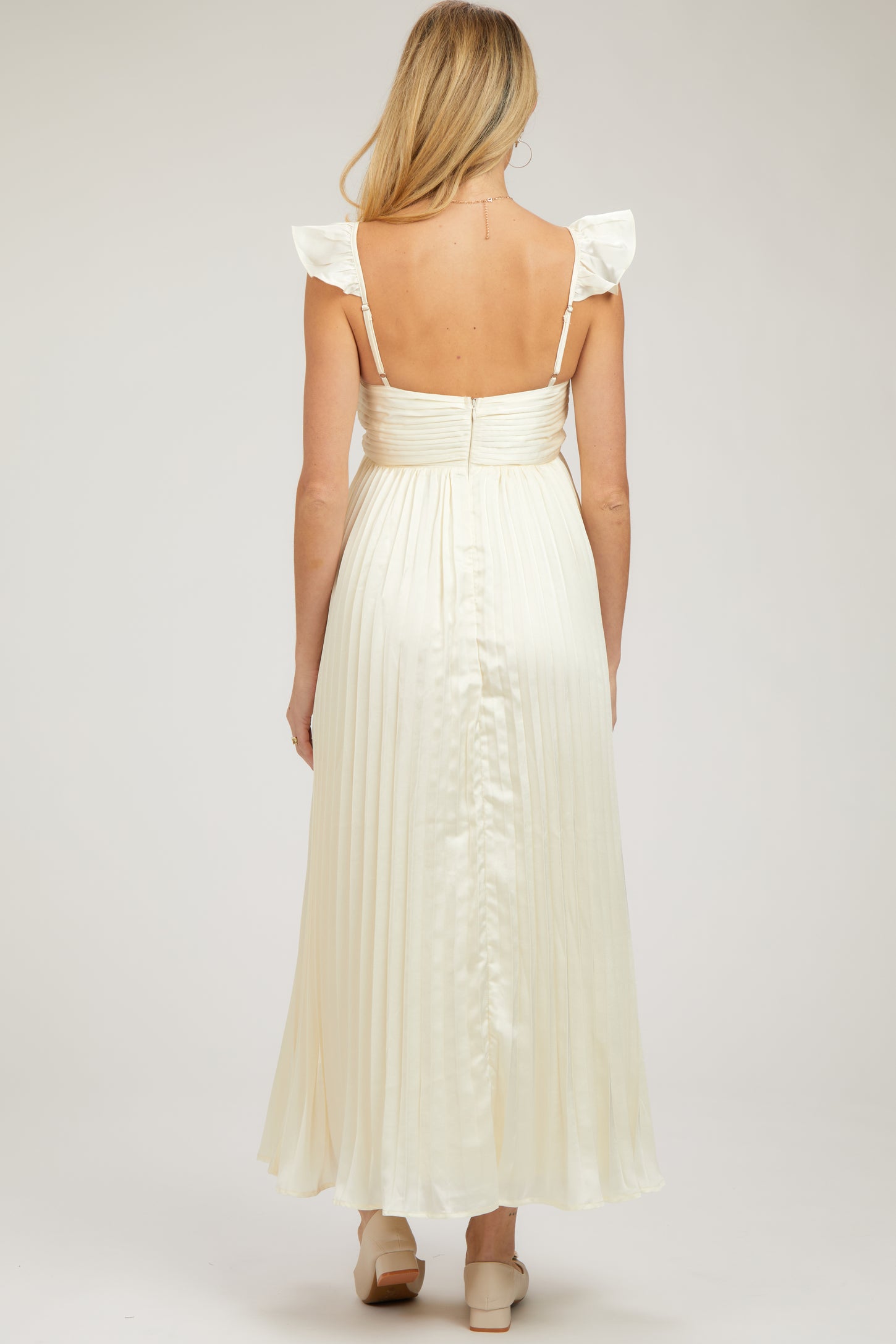 Cream Sleeveless Pleated Maternity Dress