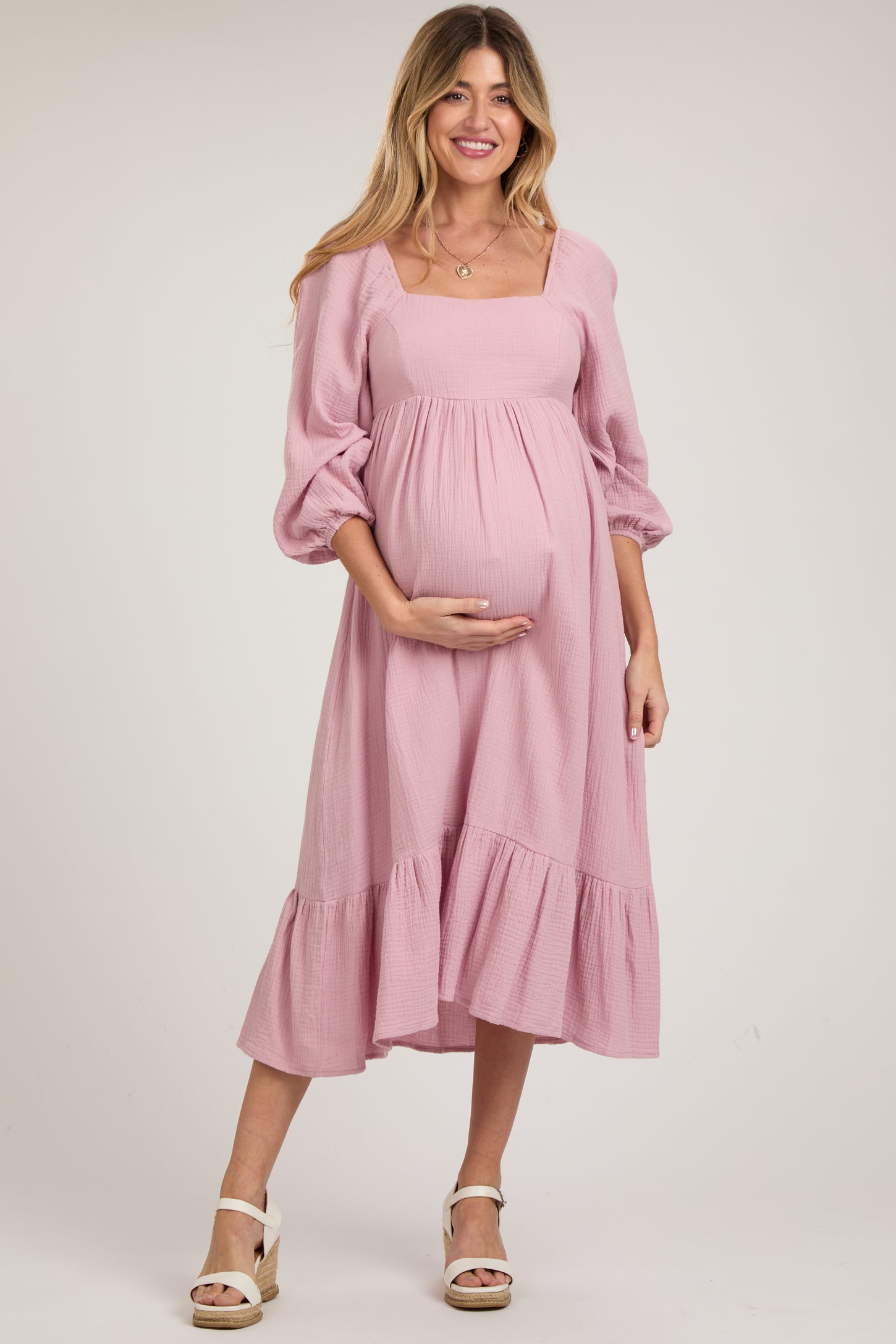 pink maternity long sleeve dress Blushing Pink V-neck Long Sleeves Plus Size Cheap Maternity Dress
