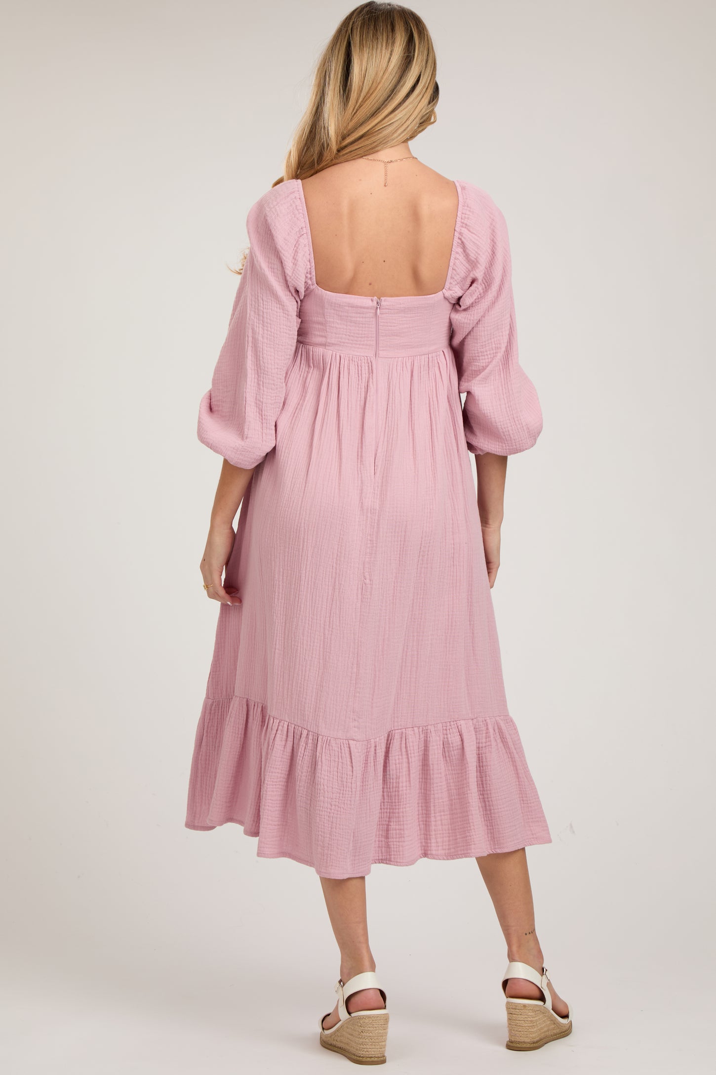pink gauze maxi dress $495 Rebecca Taylor Women Pink Jewel-Neck Puff-Sleeve Gauze Maxi Dress Size 12