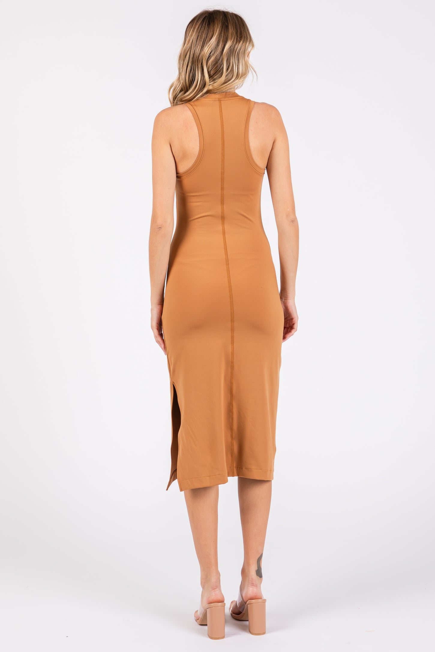 Camel Sleeveless Racerback Bodycon Dress