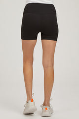 Black Fitted Smocked Active Maternity Shorts