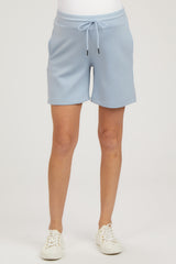 Light Blue Drawstring Maternity Shorts