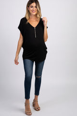 PinkBlush Black Zipper Front Maternity Top