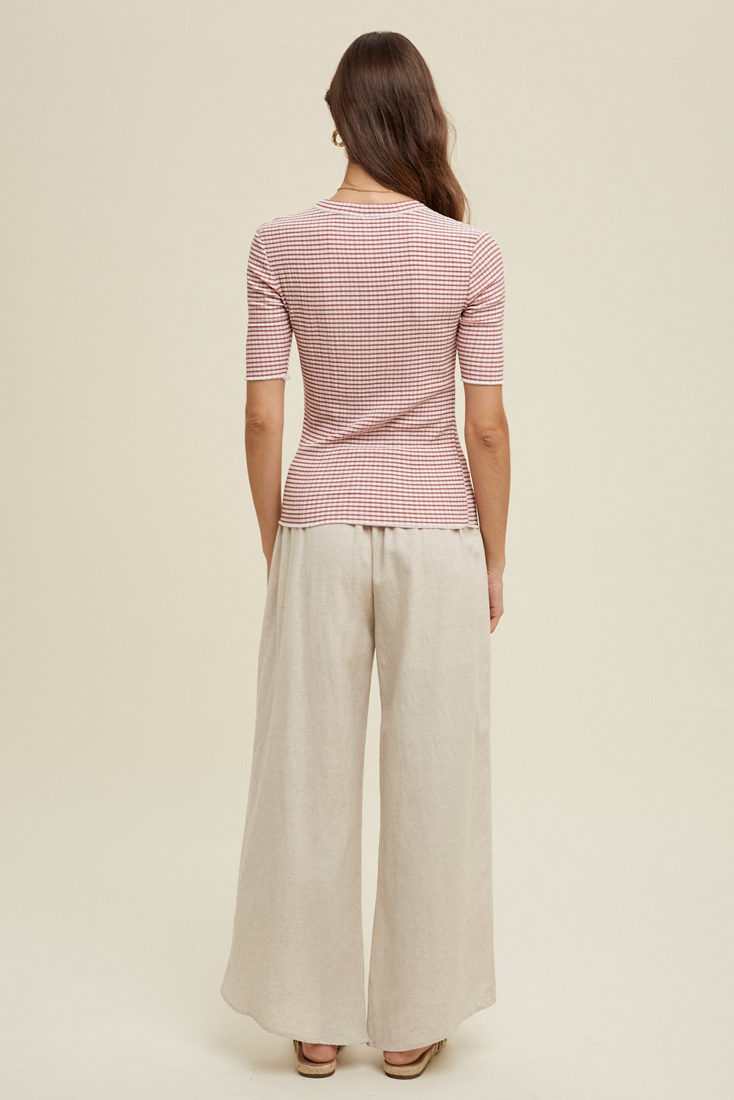 Rust Striped Short Sleeve Top