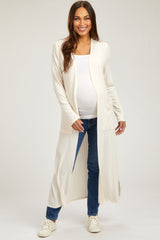 Ivory Rib Knit Long Maternity Cardigan