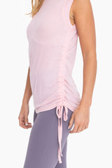 Light Pink Rib Knit Ruched Drawstring Tank Top
