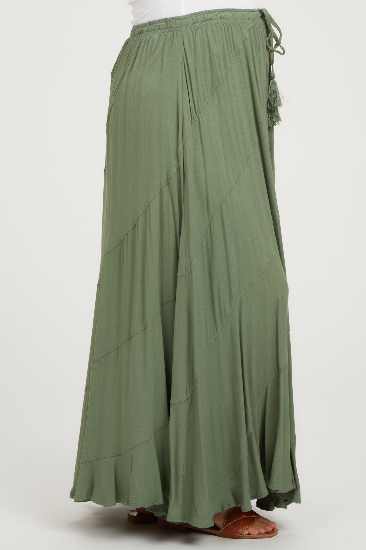 Olive Tassel String Maternity Maxi Skirt