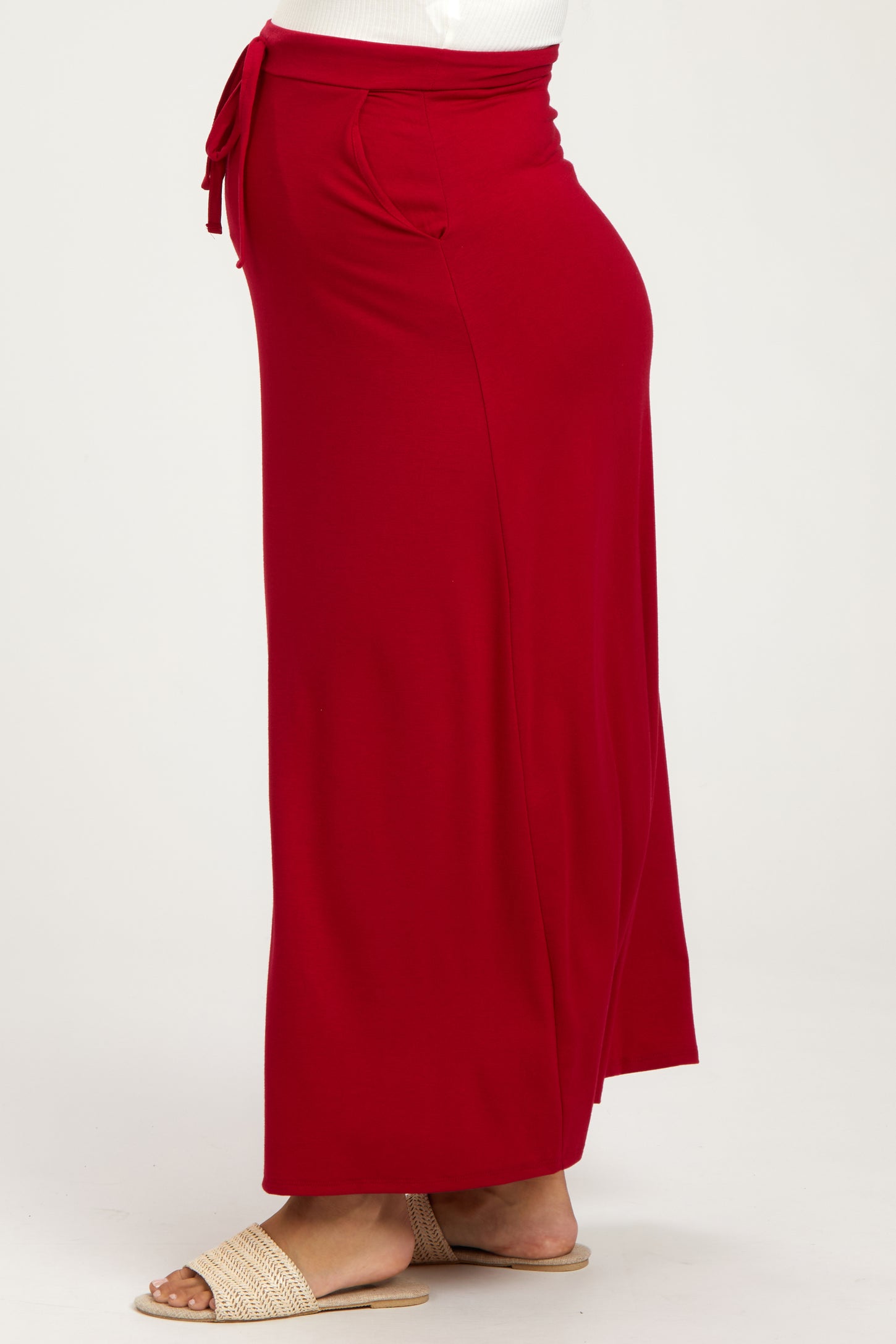 Burgundy Drawstring Maternity Maxi Skirt