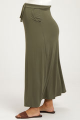 Light Olive Drawstring Maternity Maxi Skirt