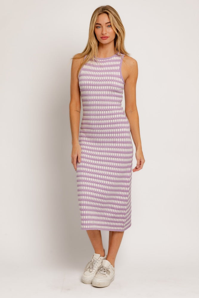 Lavender Sleeveless Sweater Midi Dress