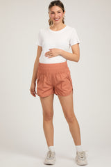 Light Orange Curved Hem Active Maternity Shorts