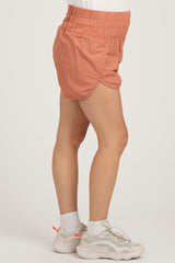 Light Orange Curved Hem Active Maternity Shorts