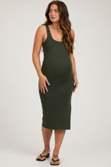Olive Knit Fitted Maternity Midi Dress
