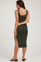 Olive Knit Fitted Maternity Midi Dress