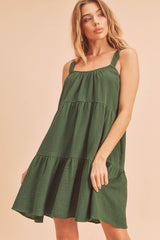 Forest Green Sleeveless Tiered Ruffle Hem Maternity Dress
