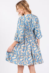 Blue Printed Tiered Sweetheart Dress