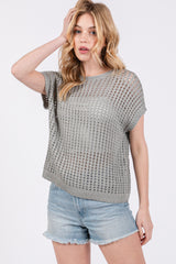 Olive Green Open Knit Top