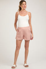 Peach Smocked Waist Maternity Shorts