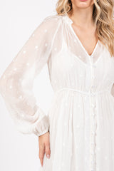 Ivory Embroidered Button Down Maxi Dress