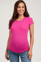 Fuchsia Ribbed Short Sleeve Maternity Top