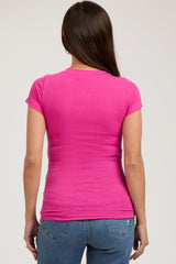 Fuchsia Ribbed Short Sleeve Maternity Top