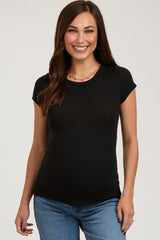 Black Ribbed Short Sleeve Maternity Top