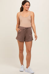 Brown Terry Maternity Shorts