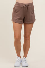 Brown Terry Maternity Shorts