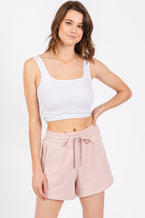 Light Pink Terry Maternity Shorts