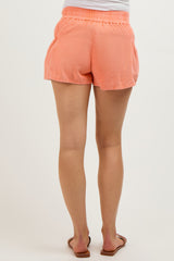 Peach Washed Denim Maternity Shorts