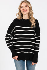 Black Striped Drop Shoulder Maternity Sweater