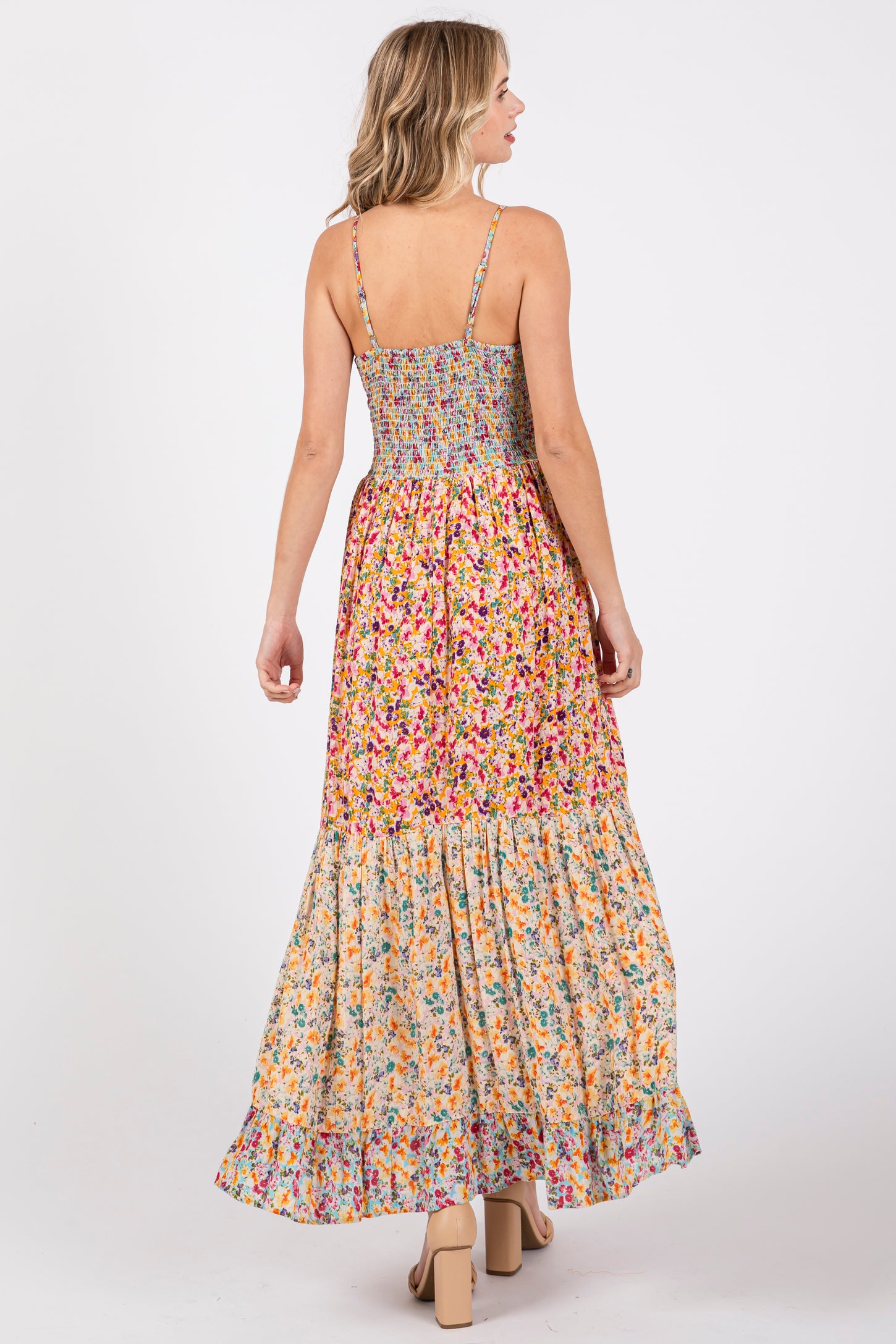 Multi-colored V-Neck Front Twist Maxi Dress