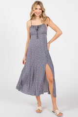 Blue Ditsy Floral Side Slit Maternity Midi Dress