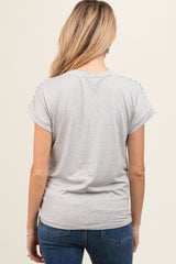 Black Striped V-Neck Maternity Short Sleeve Top