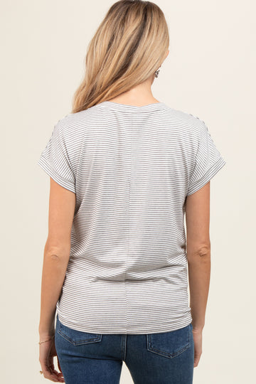 Black Striped V-Neck Maternity Short Sleeve Top