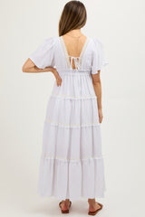 Ivory Crochet Lace Tiered Maternity Maxi Dress