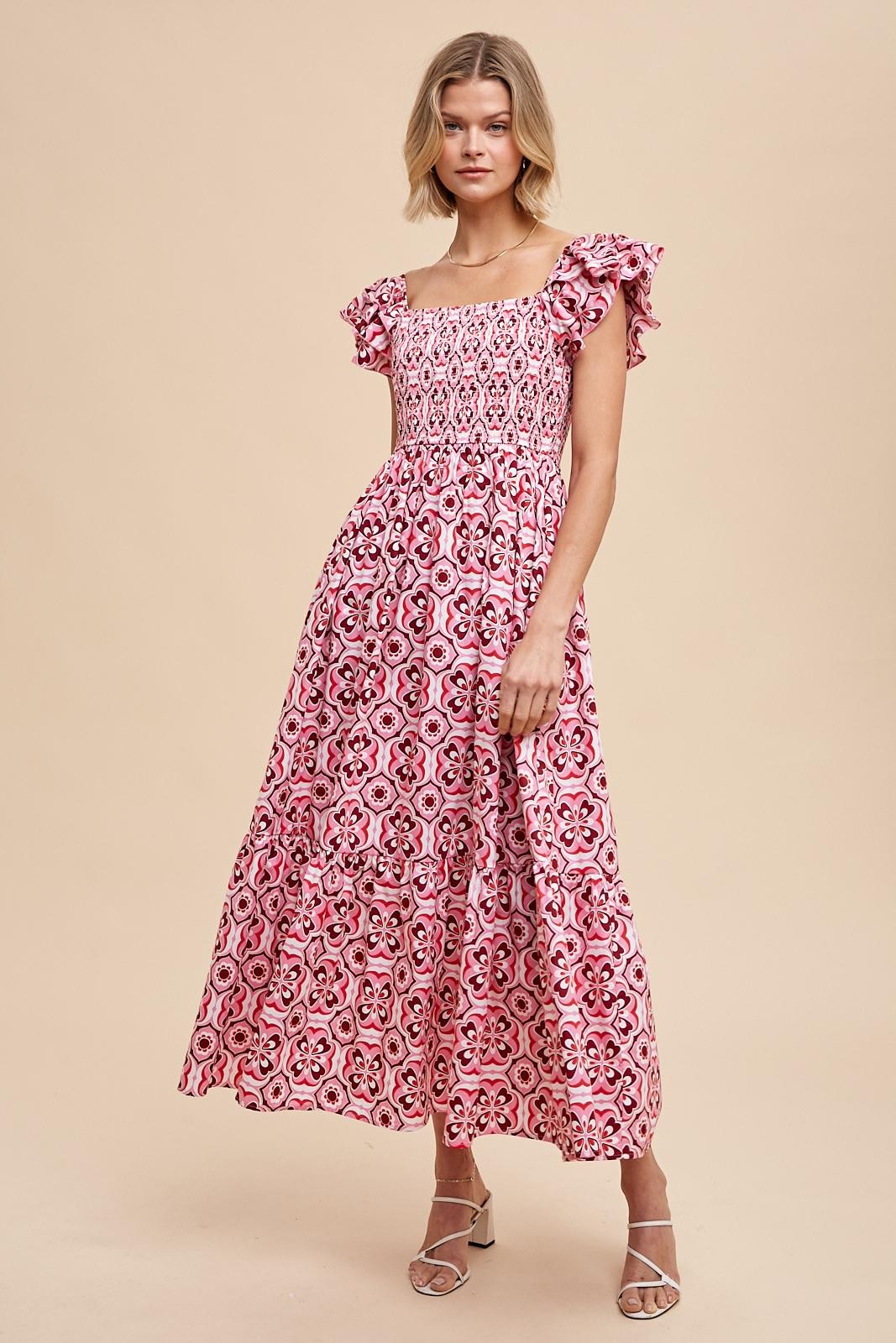 Magenta Floral Smocked Flutter Cap Sleeve Maternity Maxi Dress PinkBlush Magenta Floral Smocked Flutter Cap Sleeve Maternity Maxi Dress PinkBlush
