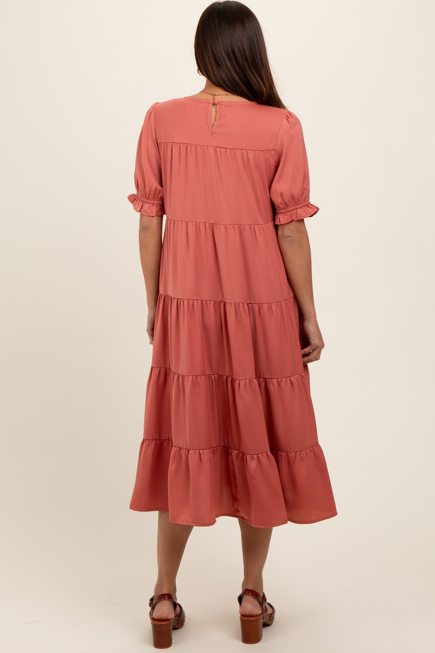 Salmon Short Sleeve Maternity Dress