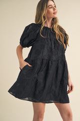 Black Organza Jacquard Babydoll Dress