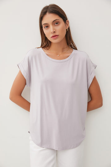 Grey Rolled Cuff Sleeve Maternity Top