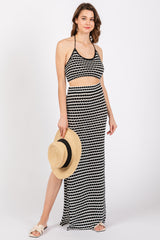 Black Striped Crochet Crop Swimsuit Cover Up Set
