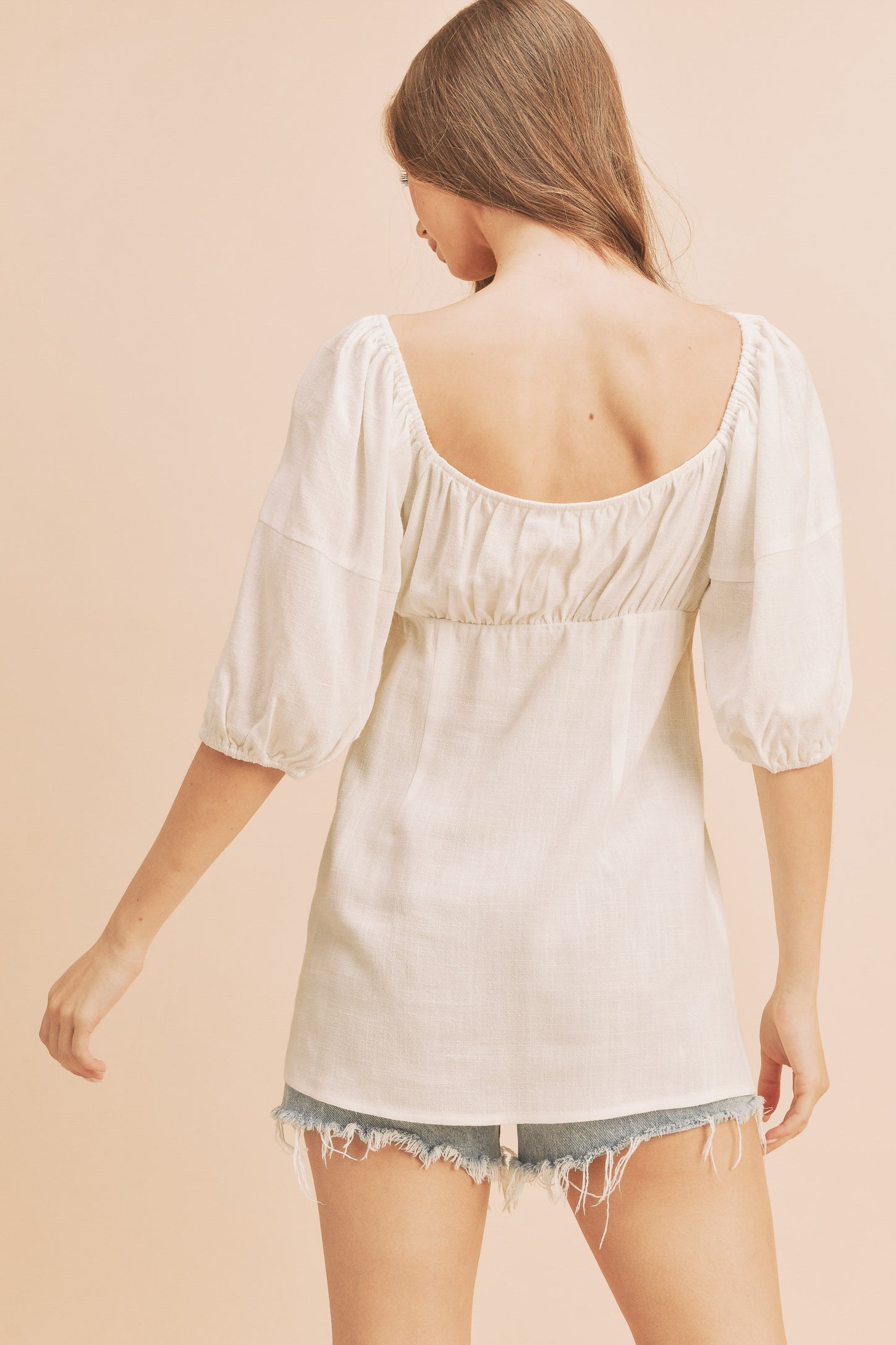 White Button Accent Top