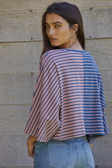 Midnight Blue Mauve Stripe Top