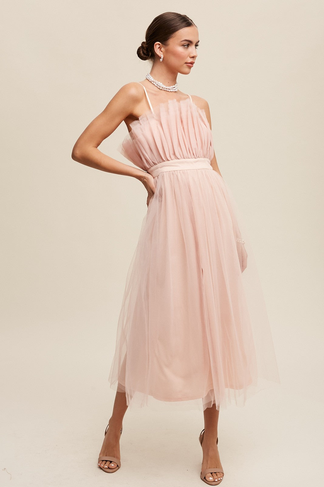 Blush Paper Bag Frill Tulle Maxi Dress